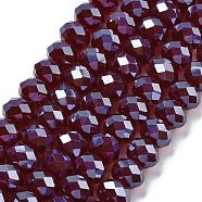 Electroplate Transparent Glass Beads Strands, Half Gray Plated, Faceted, Rondelle, Dark Red, 10x7.5mm, Hole: 1.6mm, about 66pcs/strand, 19.29''(49cm)(EGLA-XCP0001-16)