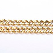 Vacuum Plating 304 Stainless Steel Cuban Link Chains, Chunky Curb Chains, Faceted, with Spool, Unwelded, Golden, 7~7.5x4.5~5x1.3~1.4mm, about 32.8 Feet(10m)/roll(CHS-H020-06G)