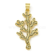 Rack Plating Brass Pave Cubic Zirconia Pendants, Lead Free & Cadmium Free, Real 18K Gold Plated, Dark Khaki, 38x20.5x3.5mm, Hole: 5.5mm(KK-U029-11G-05)