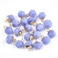 Electroplate Natural White Jade Star Cut Round Charms, with Iron Findings, Faceted, Dyed, Golden, 11~12x8x8mm, Hole: 1.5mm(G-S344-08C)