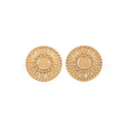 Ion Plating(IP) 304 Stainless Steel Stud Earring Findings, Earring Setting for Enamel, with Ear Nuts and Loop, Flat Round with Sun, Real 14K Gold Plated, 15mm, Hole: 1.8mm, Pin: 0.7mm, Tray: 4.5mm(STAS-N097-245LG)