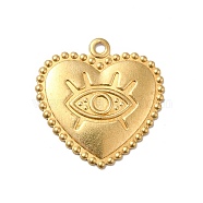 Brass Pendant Cabochon Settings, Heart with Eye Pattern, Golden, Tray: 2mm, 19x19x1.5mm, Hole: 1.4mm(KK-G441-11G)