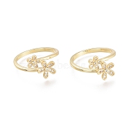 Brass Micro Pave Clear Cubic Zirconia Cuff Rings, Open Rings, Flower, Real 18K Gold Plated, US Size 7 1/4(17.5mm)(RJEW-F103-06-G)