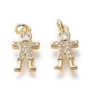 Brass Micro Pave Cubic Zirconia Charms, Long-Lasting Plated, Boy, Clear, Real 18K Gold Plated, 14.5x8x2.3mm, Hole: 2.2mm(KK-M209-02G)