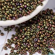 MIYUKI Round Rocailles Beads, Japanese Seed Beads, 8/0, (RR2035) Matte Metallic Khaki Iris, 3mm, Hole: 1mm, about 19000~20500pcs/pound(SEED-G008-RR2035)