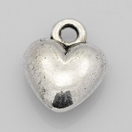Tibetan Style Zinc Alloy Charms, Double-sided Heart, Lead Free, Antique Silver, 12x9.5x4mm, Hole: 2mm(PALLOY-ZN1502-AS-LF)