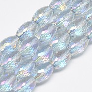 Electroplate Glass Beads Strands, Rainbow Plated, Faceted, Oval, Light Cyan, 11~12x8mm, Hole: 1mm, about 60pcs/strand, 27.56 inch(EGLA-Q089-A08)