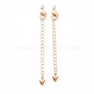 Brass Chain Extender, with Curb Chains and Heart Charms & Lobster Claw Clasps, Nickel Free, Real 18K Gold Plated, 70~75mm, Clasp: 12x7x2.5mm(KK-S356-574A-NF)