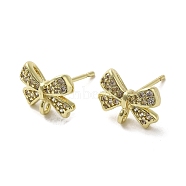 Rack Plating Brass & Cubic Zirconia Stud Earring Findings, Lead Free & Cadmium Free, Long-Lasting Plated, Bowknot, Real 18K Gold Plated, 10x13mm, Hole: 1.8mm, Pin: 12x1mm(KK-G487-08G)