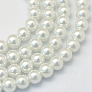 Chapelets de perle en verre peint de cuisson, nacré, ronde, blanc, 3~4mm, Trou: 0.5mm, Environ 195 pcs/chapelet, 23.6 pouce(X-HY-Q003-3mm-01)