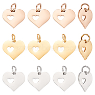 304 Stainless Steel Charms, Heart with Heart, Mixed Color, 12x12.5x1mm, Hole: 3mm, 3 colors, 6pcs/color, 18pcs/box(STAS-UN0019-59)