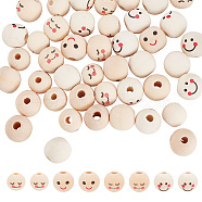 80pcs 4 styles Natural Wood European Beads, Large Hole Beads, Smiling Face Print Round Beads, Old Lace, 15~18x16~18mm, hole: 4~6mm, 20pcs/style(WOOD-AR0001-38)