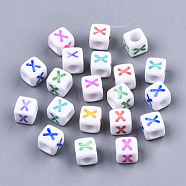 Opaque White Acrylic Beads, with Enamel, Horizontal Hole, Cube with Mixed Color Letter, Letter.X, 6x6x6mm, Hole: 3mm, about 2900pcs/500g(SACR-R252-02X)