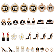 WADORN 32Pcs 16 Style Alloy Enamel Charms, with Imitation Pearl White Plastic/Resin Beads, with Rhinestone, Clothes & Bag & Flower, Mixed Color, 12~28x7~25x1.5~7mm, Hole: 1.2~2mm, 2pcs/style(ENAM-WR0001-01)