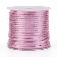 Nylon Cord, Satin Rattail Cord, for Beading Jewelry Making, Chinese Knotting, Pink, 1mm, about 32.8 yards(30m)/roll(NWIR-L006-1mm-20)