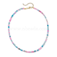 Faceted Round Natural Agate(Dyed & Heated) Beaded Necklaces for Women, Deep Sky Blue, 15.94 inch(40.5cm)(NJEW-JN04659-05)