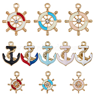 44Pcs 11 Style Alloy Enamel Pendants, with Rhinestone, Anchor & Helm Charms, Mixed Color, 15~22.5x11.5~19x2~3mm, Hole: 1.5~2mm, 4Pcs/style(ENAM-FH0001-55)