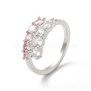 Clear & Pink Cubic Zirconia Adjustable Ring, Rack Plating Brass Jewelry for Women, Long-Lasting Plated, Cadmium Free & Lead Free, Platinum, US Size 6 3/4, Inner Diameter: 17.1mm, 2~8mm(RJEW-C050-08P)