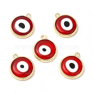 Handmade Lampwork Pendants, with Golden Tone Brass Findings, Cadmium Free & Lead Free, Evil Eye, Red, 16x13.5x3mm, Hole: 1.4mm(LAMP-B020-02G-01)