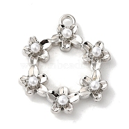 Flower Rack Plating Alloy Pendants, with ABS Acrylic, Cadmium Free & Nickel Free & Lead Free, Platinum, 18.5x21.5x4mm, Hole: 1.6mm(FIND-I039-023A-P)