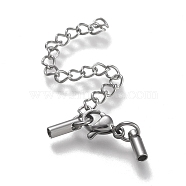 304 Stainless Steel Curb Chain Extender, with Cord Ends and Lobster Claw Clasps, Stainless Steel Color, Chain Extender: 56mm, Clasps: 9.5x6.5x3.5mm, Cord Ends: 7.5x2.5mm, 1.5mm inner diameter(STAS-K195-29P-014)