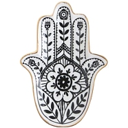 Porcelain Hamsa Hand  Jewelry Tray, Trinket Ring Dish Decorative Plate, for Rings, Earrings, Small Items, Black, 115x85mm(PW-WG44C07-01)