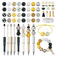 DIY Beadable Pen Making Kit, Including Acrylic & Resin Round & Brass Rhinestone European Rondelle Beads, Plastic Ball-Point Pen, Faux Suede Tassel Pendant Decorations, Mixed Color, 98Pcs/set(DIY-BT0001-57)