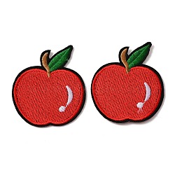 Computerized Embroidery Cloth Iron On/Sew On Patches, with Glitter Powder, Costume Accessories, Appliques, Apple, for Teacher's Day, Red, 60x51x1.5mm(PATC-WH0003-01)