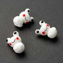 Handmade Lampwork Beads, Frog, White, 21~22.4x15.5~16x12.8mm, Hole: 2~3mm(LAMP-I025-09B)