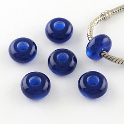 Imitation Cat Eye Resin European Beads, Large Hole Rondelle Beads, Blue, 13~14x7~7.5mm, Hole: 5mm(RPDL-S001-03)