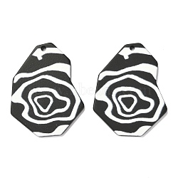 Opaque Acrylic Pendants, Black & White, Polygon with Flower, Black, 35x27.5x2.2mm, Hole: 1.5mm(SACR-L003-06)
