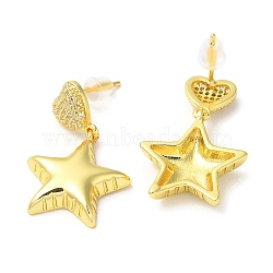 Clear Cubic Zirconia Star Dangle Stud Earrings, Rack Plating Brass Jewelry, Real 18K Gold Plated, 29x18mm(EJEW-Q766-16G)