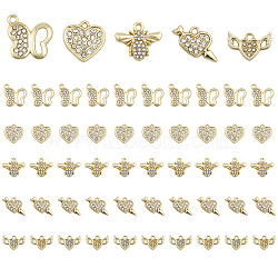50Pcs 5 Styles Rack Plating Alloy Pendants, with Crystal Rhinestone, Heart & Bees & Butterfly & Wing & Arrow Charms for Valentine's Day, Light Gold, 10~15.5x14~16x2~3mm, Hole: 1.4~1.6mm, 10Pcs/style(FIND-CA0007-30)