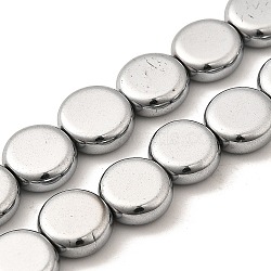 Electroplated Synthetic Non-magnetic Hematite Beads Strands, Flat Round, Platinum Plated, 9.5x3.5mm, Hole: 1.2mm, about 44pcs/strand, 15.55''(39.5cm)(G-L613-L01-02A)