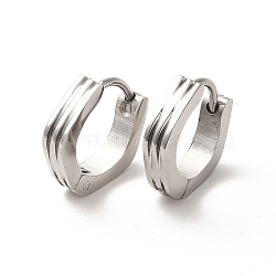 Non-Tarnish 304 Stainless Steel Grooved Polygon Hoop Earrings, Stainless Steel Color, 13x3mm(EJEW-P255-09P)