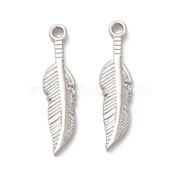 201 Stainless Steel Pendants, Leaf Charm, Stainless Steel Color, 21x5x1.5mm, Hole: 1.5mm(STAS-J401-VF629-1)