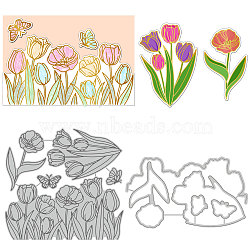 Tulip Carbon Steel Hot Foil Plate Metal Dies, for DIY Scrapbooking Embossing, Photo Ablum Craft Making Template, Stainless Steel Color, Flower, 147~151x89~138x0.8mm, 2pcs/set(DIY-WH0482-0010)