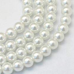 Baking Paint Glass Pearl Bead Strands, Pearlized, Round, White, 3~4mm, Hole: 0.5mm, about 195pcs/strand, 23.6 inch(X-HY-Q003-3mm-01)