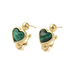 Natural Malachite Heart Stud Earrings, with Ion Plating(IP) Golden Plated Brass Findings, 925 Sterling Silver Pin, 20.5x12mm(EJEW-K287-01G-10)