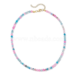 Faceted Round Natural Agate(Dyed & Heated) Beaded Necklaces for Women, Deep Sky Blue, 15.94 inch(40.5cm)(NJEW-JN04659-05)