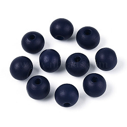 Painted Natural Wood Beads, Round, Prussian Blue, 10x8.5~9mm, Hole: 2~3mm(WOOD-S049-05B)