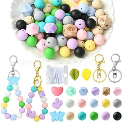 DIY Silicone Beaded Keychain Making Kit, Mixed Color, 15mm, Hole: 2mm(DIY-YW0008-62)