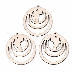 Undyed Natural Wooden Big Pendants, Laser Cut Shapes, Flat Round, Antique White, 63x55x2mm, Hole: 1.6mm(X-WOOD-N007-064)