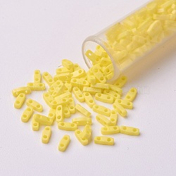MIYUKI Quarter TILA Beads, Japanese Seed Beads, 2-Hole, (QTL404FR) Matte Opaque Yellow AB, 5x1.2x1.9mm, Hole: 0.8mm, about 480pcs/10g(X-SEED-J020-QTL404FR)