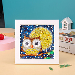 DIY Diamond Painting Stickers Kits For Kids, Owl Pattern, with Photo Frame, with Diamond Painting Stickers, Resin Rhinestones, Diamond Sticky Pen, Tray Plate and Glue Clay, Mixed Color, 21x20.8x3cm(DIY-K020-09)