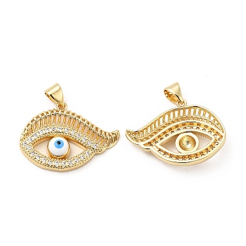Brass Micro Pave Cubic Zirconia Pendants, with Enamel, Evil Eye Charm, Golden, Clear, 18.5x25.5x2mm, Hole: 4.5x3.5mm