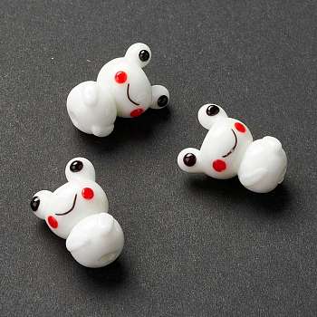 Handmade Lampwork Beads, Frog, White, 21~22.4x15.5~16x12.8mm, Hole: 2~3mm