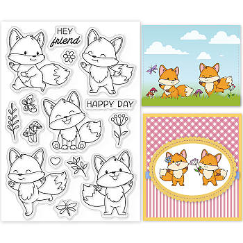 PVC Plastic Stamps, for DIY Scrapbooking, Photo Album Decorative, Cards Making, Stamp Sheets, Film Frame, Fox Pattern, 16x11x0.3cm