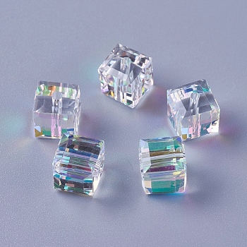 Perles d'imitation cristal autrichien, k9 verre, cube, facette, clair ab, 8x8x8mm, Trou: 1.6mm
