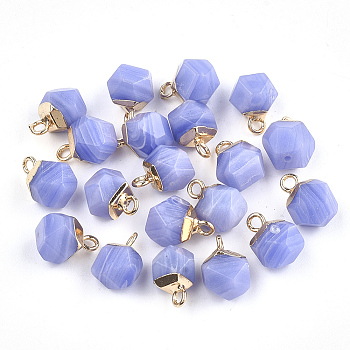 Electroplate Natural White Jade Star Cut Round Charms, with Iron Findings, Faceted, Dyed, Golden, 11~12x8x8mm, Hole: 1.5mm